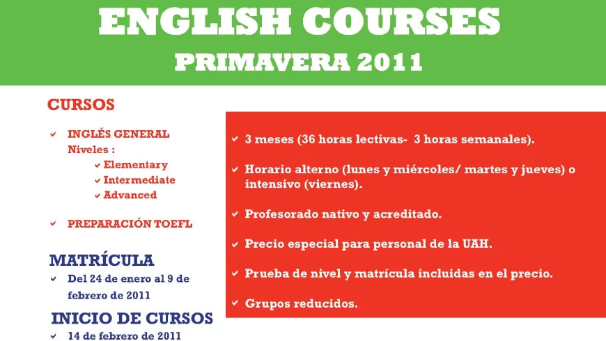 Nuevos Cursos de Inglés- Primavera 2011